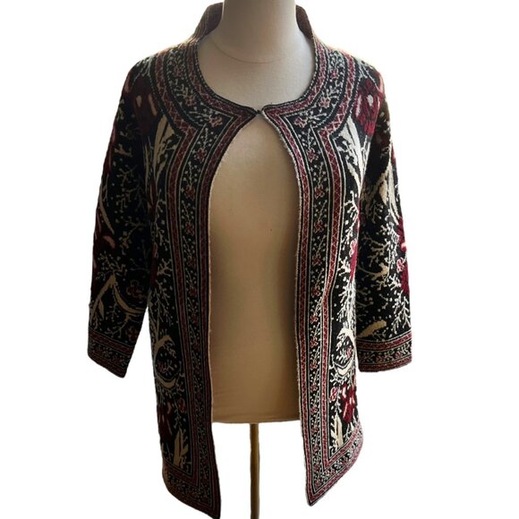 MaxSport Size M Black Red Floral Bohemian Longline Open Cardigan Duster Sweater - Picture 5 of 16